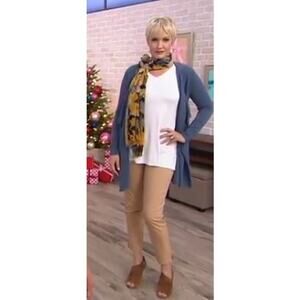 H by Halston Elbow-Sleeve V-Neck White Tunic w/ Wide Side Slits A353391